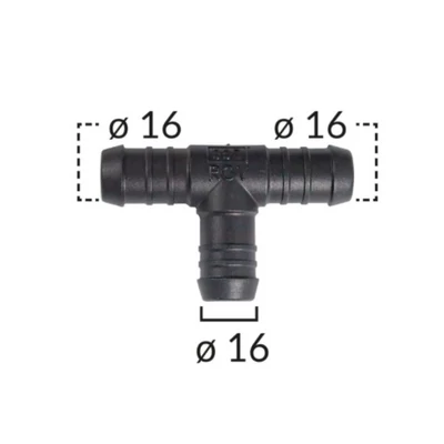 Vízcső csatlakozó, T elosztó, elágazó 16 mm-es, univerzális C60422 (1 db)