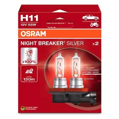 OSRAM NIGHT BREAKER SILVER H11 12V 55W +100% emelt fényű 2 db-os készlet 64211NBS-2HB
