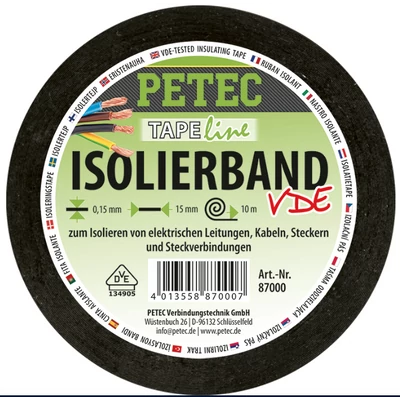 PETEC ISOLIERBAND Szigetelőszalag 10 m x 15 mm x 0,15 mm tekercs 87000 (1 db)