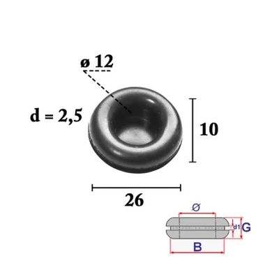 Kábelátvezető, vezeték átvezető gumigyűrű, gumidugó univerzális 12 mm-es belső átmérővel C70403 (1 db)